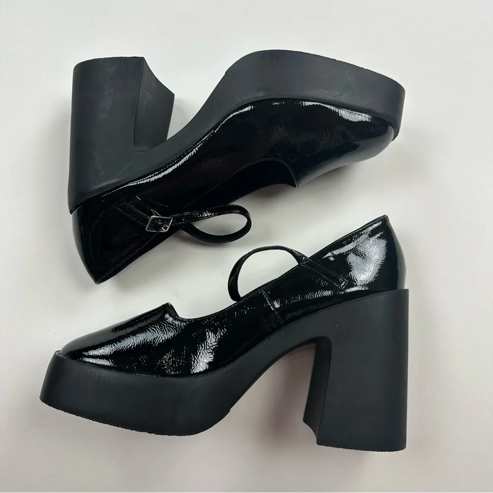 ASOS Design Black Patent Platform Mary Jane Shoes Size 11
